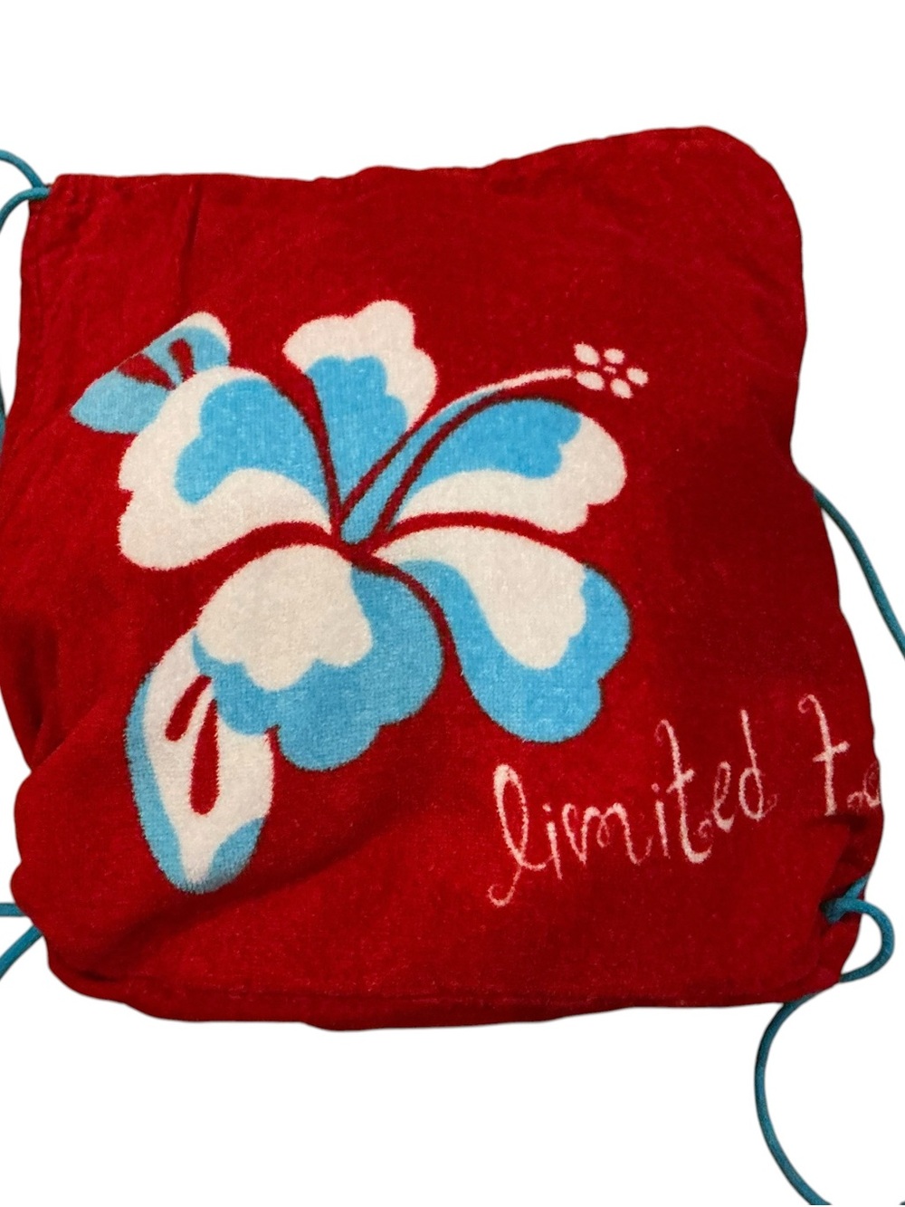 Vintage limited too beach towel backpack floral hibiscus red and blue 30x60”